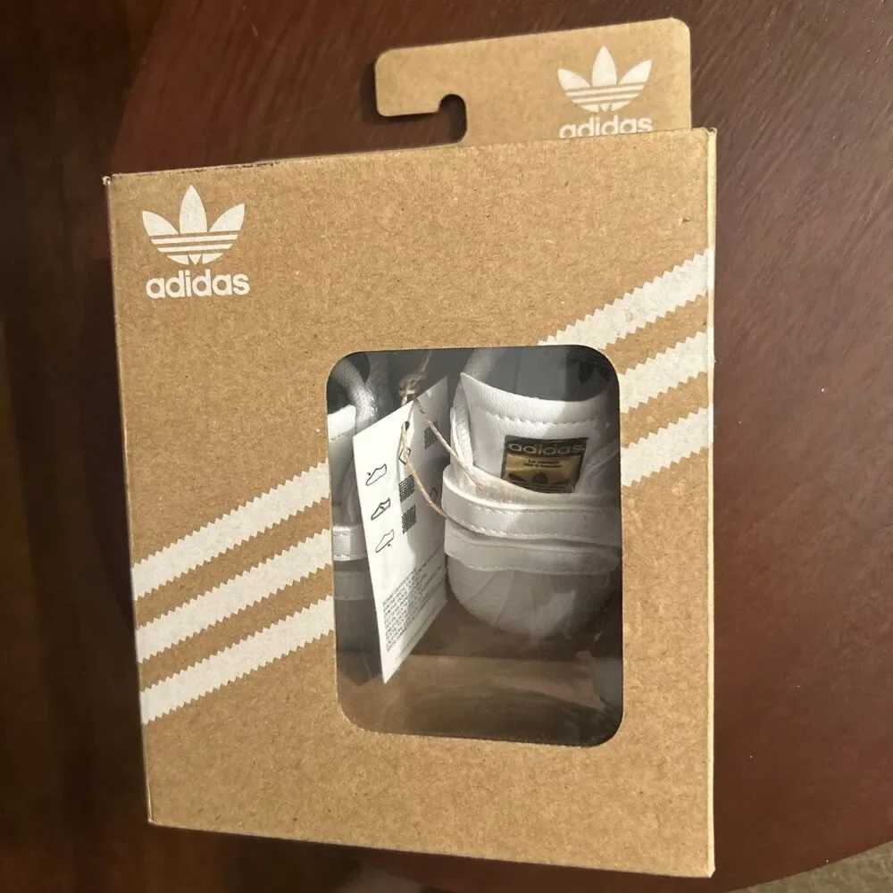 Adidas Superstar Shoes Infant Size 1 Crib 1K Baby White & Gold Logo Sneaker